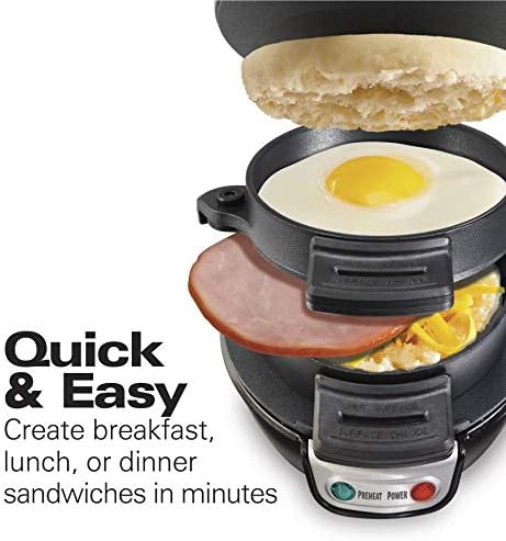 Хамилтон Бич Електричен Панини Прес Грил, производител на сендвичи со средно и појадок со прстен за шпорети на јајца, прилагодете ги состојките,