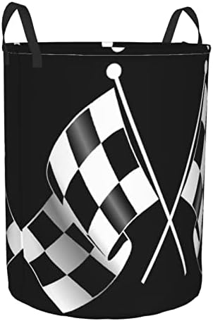 Црна Бела Формула Карирани Знамиња Шема Тркалезна Корпа За Перење Алишта, Голема Облека Го Попречува Складирањето На Оксфордската