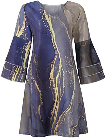Womenенски летен мода 2023 година, женски моден темперамент Елегантен печатен V-Neck 3/4 ракави мини фустан