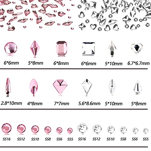 Розови чисти нокти уметност ригистони лицето накит за лакови за нокти комплет за дијаманти+4 шише микро rhinestones јасно ab pixie