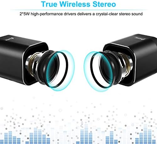 Aurtec Вистински безжичен стерео преносен Bluetooth звучник со двојни безжични звучници со вистинска безжична стерео технологија, силен