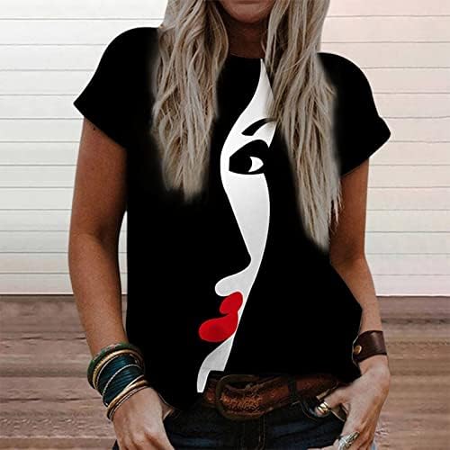 Comigeewa фигура апстрактна блузи за печатење за жени есен лето кратки ракави екипаж блузи маички дами vl