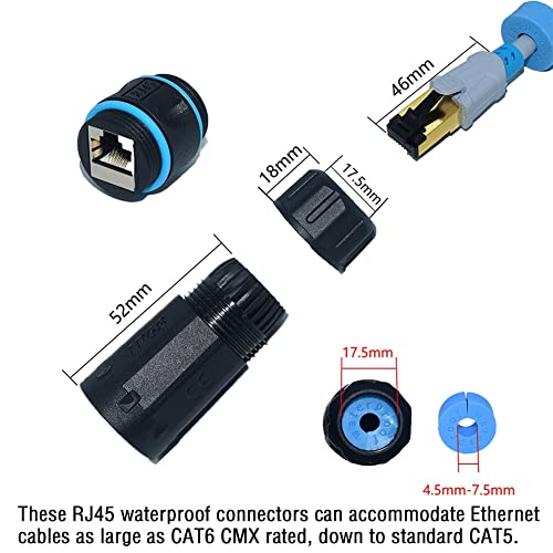 Anmbest 5pcs заштитен RJ45 водоотпорен конектор IP68 CAT5/5E/6 8P8C Ethernet LAN Cable Cable Coupler женски до адаптер за мрежна надворешна