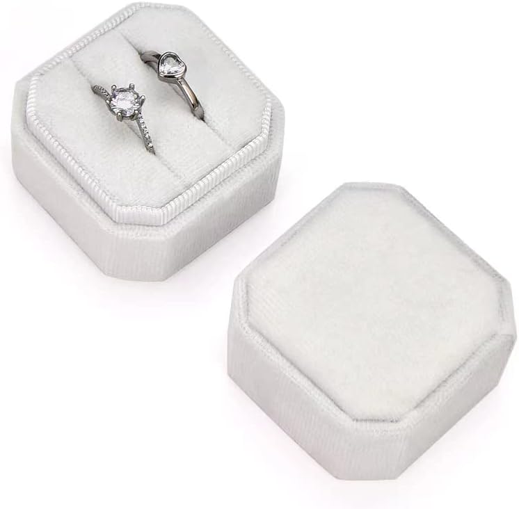 Никгор Кадифе прстен кутија двојни слотови, подарок за предлози за ангажман и фотографии од свадбени бендови - кутии за прстен за накит Октагон
