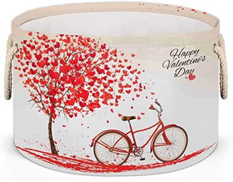 Денот на вineубените срцеви балони со велосипеди со велосипеди големи тркалезни корпи за корпи за перење алишта со рачки ќебе корпа за складирање