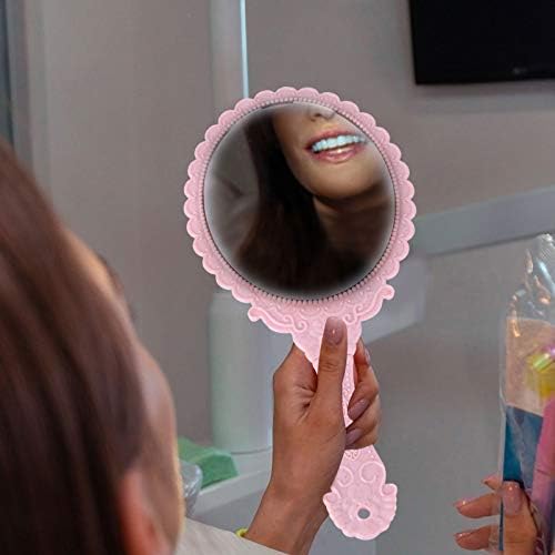 Рачно држено огледало со рачно огледало 2 парчиња Гроздобер шминка рачно огледало со рачка козметичка преносна патувачка цветни огледала