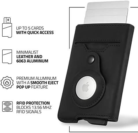 Фидело хибриден минималистички паричник за мажи со држач на копчето Airtag - Метален рамен тенок воздух обележан паричник безбеден