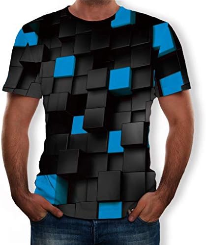 Gdjgta маица за мажи 3D печатење екипаж на вратот на вратот со кратки ракави маица врвна блуза