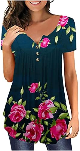 Lcepcy женски боемски врвови на туника се кријат стомачни кошули кратки ракави летни обични v вратот лабава блузи облека за хеланки