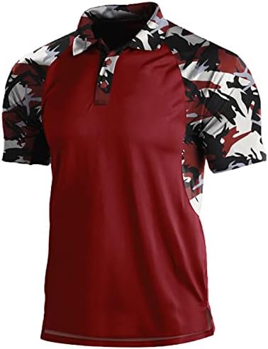 XXBR Менс мускули Поло кошули на отворено краток ракав Камо крпеница голф врвови лето копче за вратот маскирна тактичка кошула