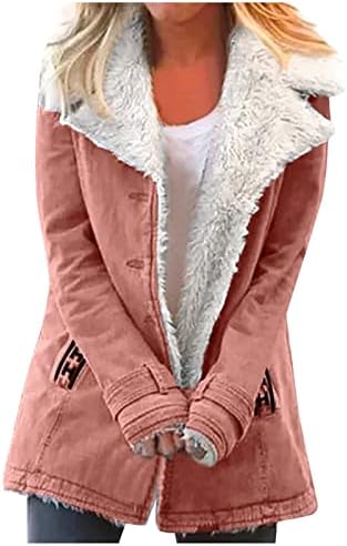 Зимска јакна Sgasy за жени, жени нејасни руно наредени јакни со џебови Парка Зимски палта за лаптелно копче надолу