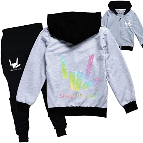 Mencoo Unisex Kids Fall Zip Up Hooded јакна постави-споделете ја loveубовта џемпер и џемпери 2 парчиња обични дуксери облеки