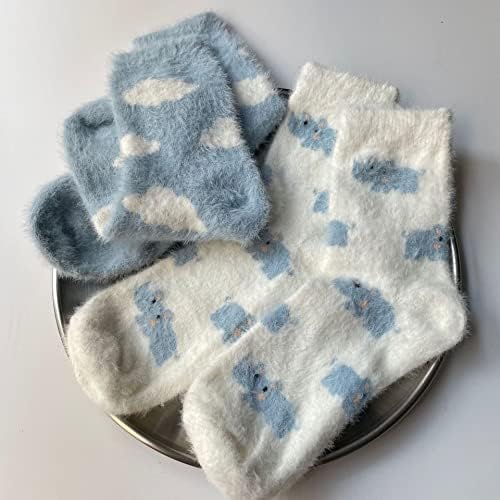Fuhongcup Зимски руно чорапи плус кадифена цевка за задебелување на цевки Сино небо бело облак чорапи мек чорап пријателски