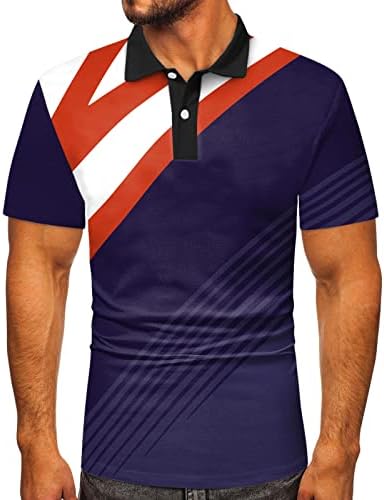 XXBR Машки Поло голф кошули, летни обични тениски врвови со кратки ракави Тенок фитн копче Турнеданд вратот Шарена спортска кошула
