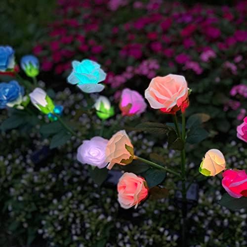 2 Пакет Боја-Менување На Соларни Роза Светла Цвет Удел со 10 Рози, За Отворено Градина Гробишта Двор Двор Патека Декорација, Црвена