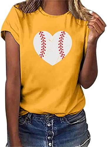 Суви Маици Женски Жени Обични Бејзбол Печатење Кратки Ракави Вратот На Екипажот Лабава Маица Блуза Врвови Жени Удобни