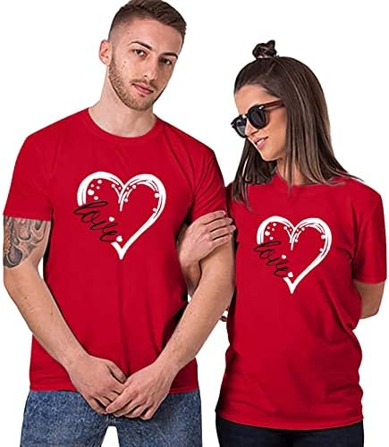 Денот на вineубените loveубовни печати маички жени симпатична срцева графичка графичка екипаж за кратки ракави на екипажот на вратот