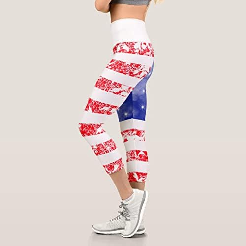 САД 4 -ти јули хеланки за жени задникот лифт Американско знаме Мека контрола на стомакот, печатени панталони за тренингот јога нога