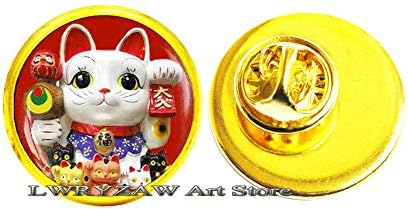 Среќа мачка брош, црвена манеки неко уметност, среќа шарм мачка јапонска уметност, манеки неко пин, м53