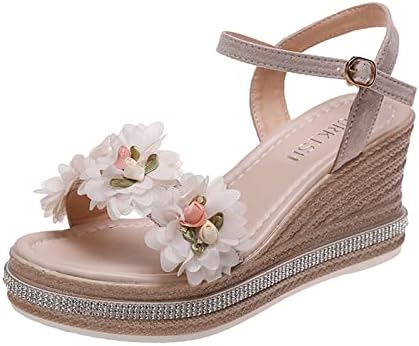 Мода пролет и лето жени сандали дебели единствени клинови потпетици цветни песни сандали за накит за жени со големина 9