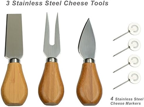 Пикник на Аскота Персонализирана монограмирана врежана табла за сечење бамбус за сирење и чистач на сирење и чаршир - Вклучува ножеви,