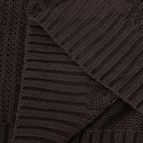 Женски обичен кабел плетен џемпер пуловер 2022 есен зима V врат долг ракав за пресврт шема маичка скокач на врвови на врвови