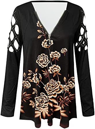 Пулвер за жени четвртина по поштенски блузи врвови со долги ракави пад на врвовите лабави маици на блузи врвови едноставна дневна облека