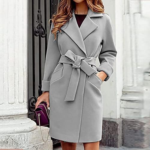 Женски лапчиња за лапчиња, палто Зимски канцеларии дами џебови кардиган миди лабави вклопуваат јакни за надворешна облека со појас на половината