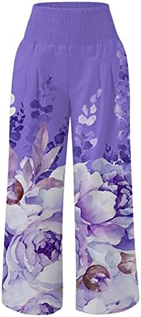 Lcepcy женски удобни печатени панталони со високи половини плетени широки нозе лабави лесни лесни летни панталони за плажа