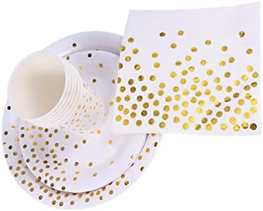 Амосфун бронзинг Дот за еднократна употреба за садови постави хартија Декоративни вечери за вечера за свадбени роденденски фестивал бела и златна