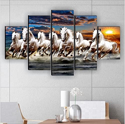 SAF слики сет од 5 седум трчање коњ Васту модерна уметност Дома Декоративно wallидно сликарство 30 инчи x 18 инчи PNLS32234