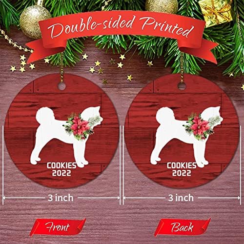 Обичај 3in Тркалезниот Божиќен керамички украс за задржување на домашно милениче куче црвена позадина персонализиран порцелански украс за божиќни