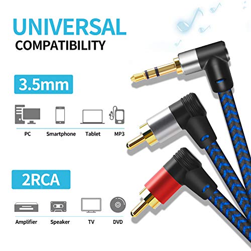 Ggmty rca до 3,5 mm Aux кабел 25ft плетенка од 3,5 mm машки до 2RCA машки стерео и сплитер RCA кабел. За паметни телефони, MP3, таблети,