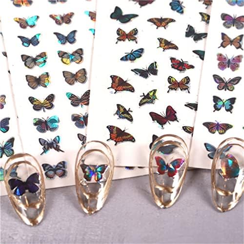 Налепници за нокти на пеперутка 3Д самостојни лепила за нокти разнобојни пеперутки пролетни цвеќиња дизајни за нокти за акрилни нокти за
