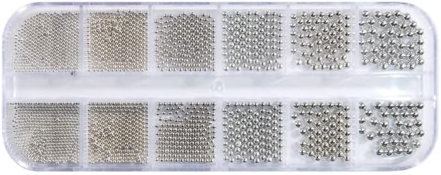 12 решетки/кутии метални челични мониста за ноктите за нокти Caviar Studs Caviar Caviar Silver/Black/Rose Gold/Grey Strass додатоци