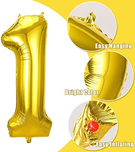 Џојпоп Бело Злато Балон Венец Комплет Со Злато Лажен Завеса со 40 Инчен Златен Број Балони Фолија Голем Хелиум Број 1 Балон