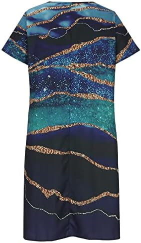 Пролетен Фустан За Жени 2023 Секојдневен Принт Краток Ракав Екипажот Вратот Течни Миди Плажа Фустани Со Џеб