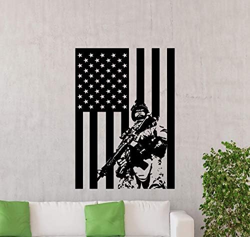 Војник Ѕид Налепница Знаме НА САД Американска Армија Декор Ветеран Знаме Налепница Винил Постер Ветеран Ѕид Декор Спална Соба Ѕид