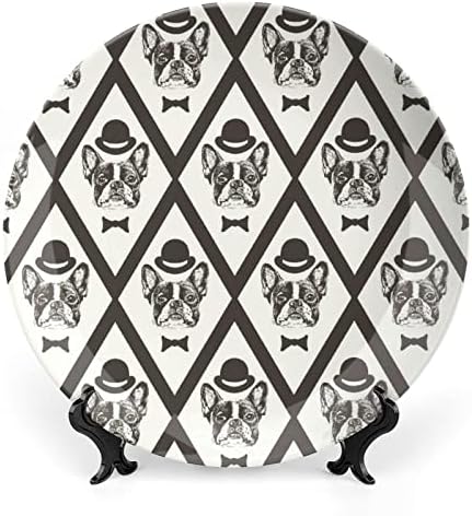 Гроздобер хипстер француски булдог коска Кина Декоративна чинија Керамички плочи занает со приказ за украси за домашни канцеларии