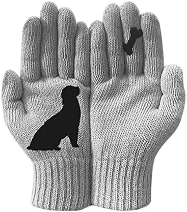 Qvkarw есенско кучиња печатење волнени нараквици на отворено и топли дами Зимски коски ракавици жени белезници