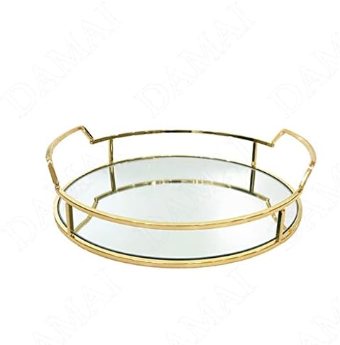 Yfqhdd злато-позлатена фиока за складирање на огледала, тркалезна обетка за козметички организатор кафе, табела за бања, сад за накит