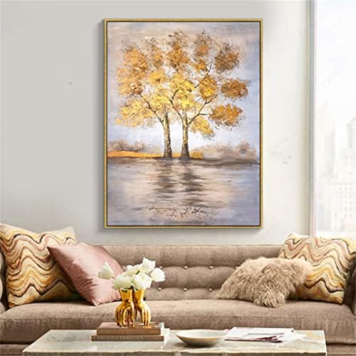 MJWDP Златно листово дрво пејзаж со голема големина масло сликарство wallидно сликарство апстрактна уметност дневна соба дома кујна