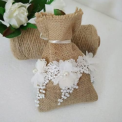 Zjhyxyh 50 burlap торби природен јута чипка за свадбени банкети разни украси за празници благодарам торба за подароци
