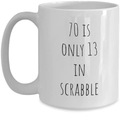 70 е само 13 во Scrabble, 70 -ти роденденски подароци за жени, 70 -ти роденденски подароци за мажи, 70 кригла со кафе