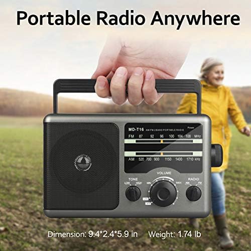 AM FM Преносно радио: Радио или AC Transistor Radio со AC, со 4x D мобилни батерии со и голем звучник, стандарден приклучок за