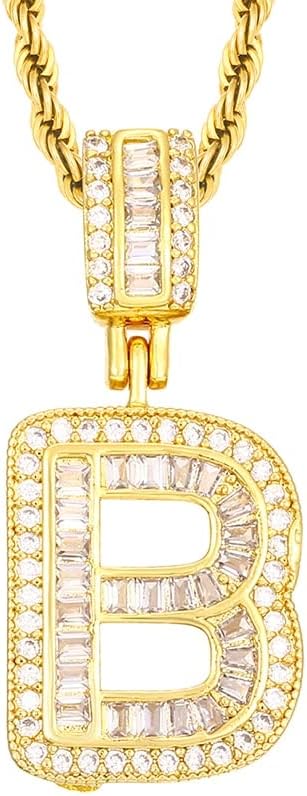 Bula Thi Classic Bopper Baguette Letter Pendant ѓердан за мажи жени lnitial буква накит златен шарм - црна позлатена - 20инч