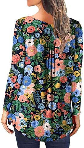 Женска Пролетна Мода 2022 Врвовите Од Туника Го Кријат Стомакот Долга Течна Маица Од Хенли Мода Цветни Облечени Секојдневни Блузи