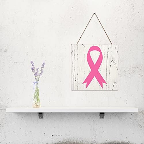 Свеста за рак на дојка Арогелд розови панделки од дрво знак заздравување лента дрвена плакета дома декоративна висечка wallидна уметност