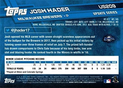 2017 Топс го ажурира Бејзбол US209 Dokош Хадер дебитант картичка