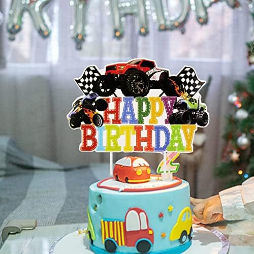 Monster Truck Среќен роденден торта за торта за момчиња девојчиња тема за роденденска забава за декорација